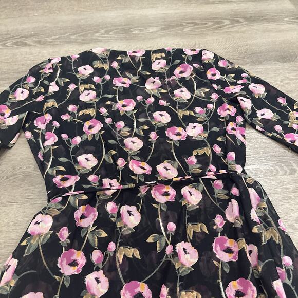 WHBM Floral Mesh Wrap Midi Dress Black Pink 10 bohemian preppy girly party boho - Picture 13 of 14